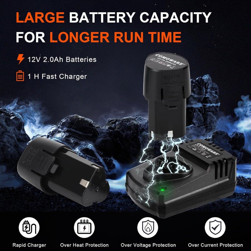 COMOWARE 3/8 Cordless Electric Ratchet Wrench Kit, 40ft-lbs Torque, 12V Power, 8 Sockets, LED Light, Fast Charger, Ergonomic Design - Image 5